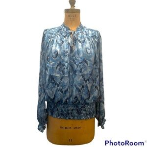 Rachel Zoe | Blue Printed Blouse/Metallic Thread/Front Tie
